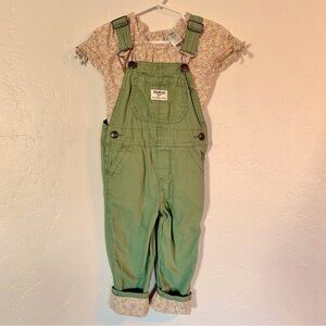 Oshkosh B’gosh Toddler Girls’ Green Overalls With Floral Print  Shirt